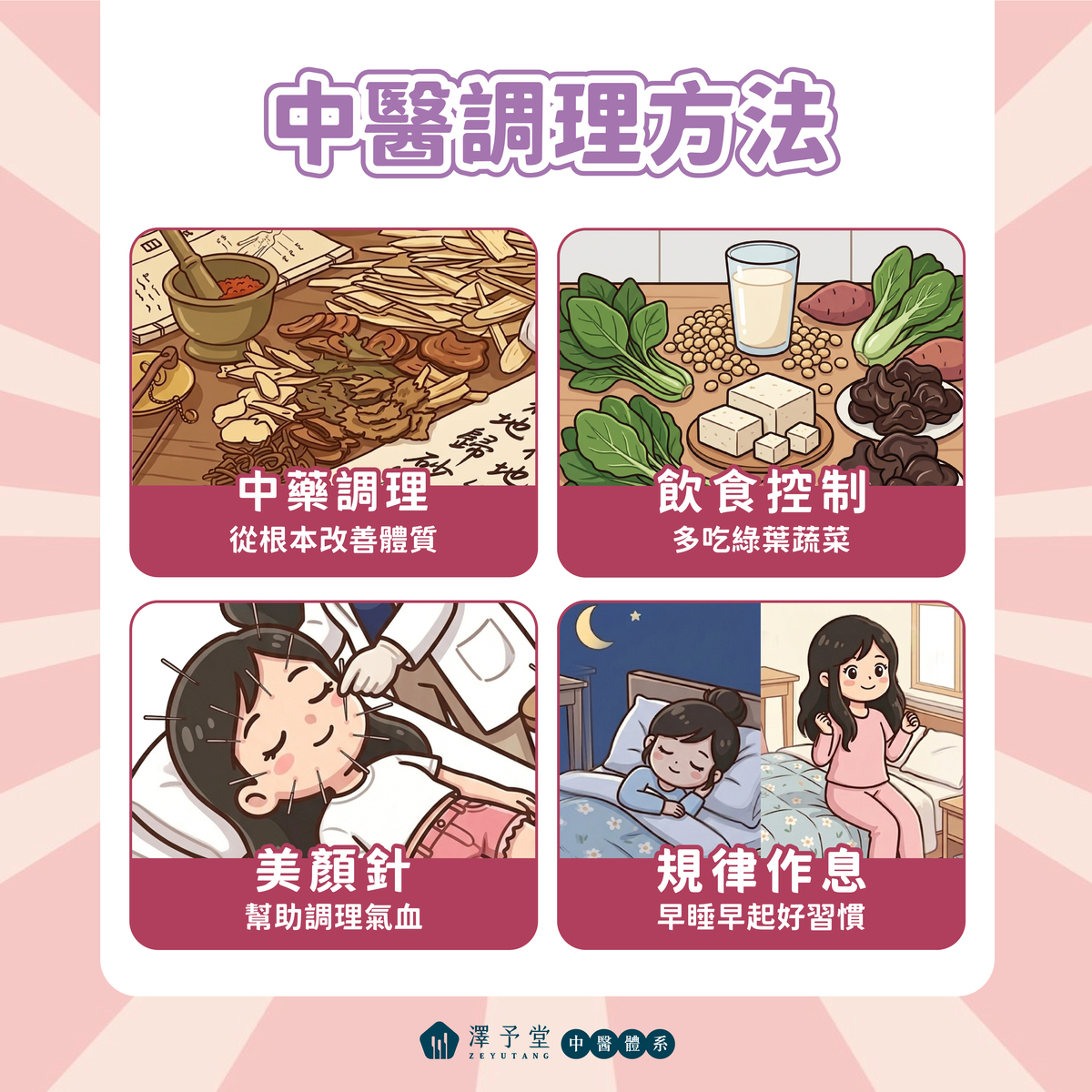 痘痘體質,中醫調理痘痘,長痘痘原因,肺熱型痘痘,肝鬱型痘痘,胃火型痘痘,脾濕型痘痘,抗痘飲食